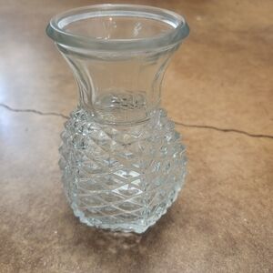Vintage FTD Clear Glass Pineapple Shaped Vase W/ Diamond Point Pressed Pattern